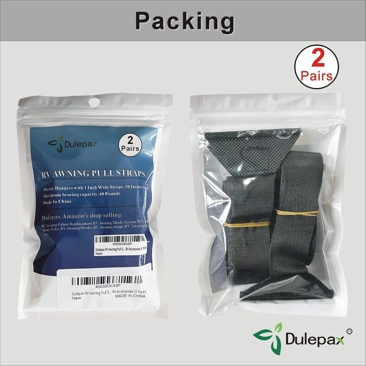 Dulepax RV Awning Pull Straps, 96 Inches Long Straps with Welding Polycord Technology. Universal Patio Awning Pull Straps (2 Units) Black image number 2