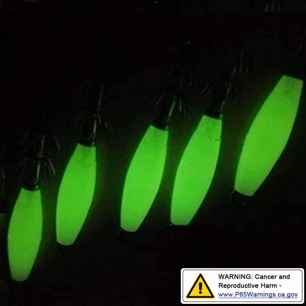 JSHANMEI Fishing Fluorescent Squid Cuttlefish Sleeve Jig Fishing Lure Bait Head Hook Luminous Octopus Lure Glow in Dark - 10Pcs/Box image number 5