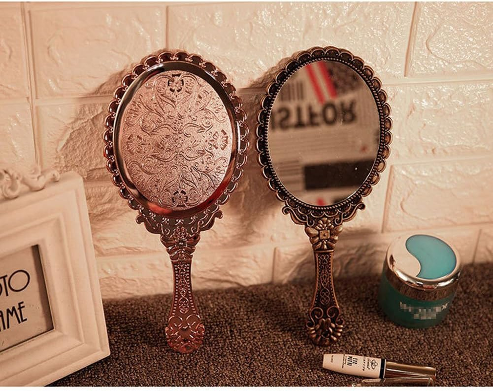 Handheld Vanity Makeup Mirror Decorative Vintage Cosmetic Mirror Hand Held Travel Mirrors - Black image number 2