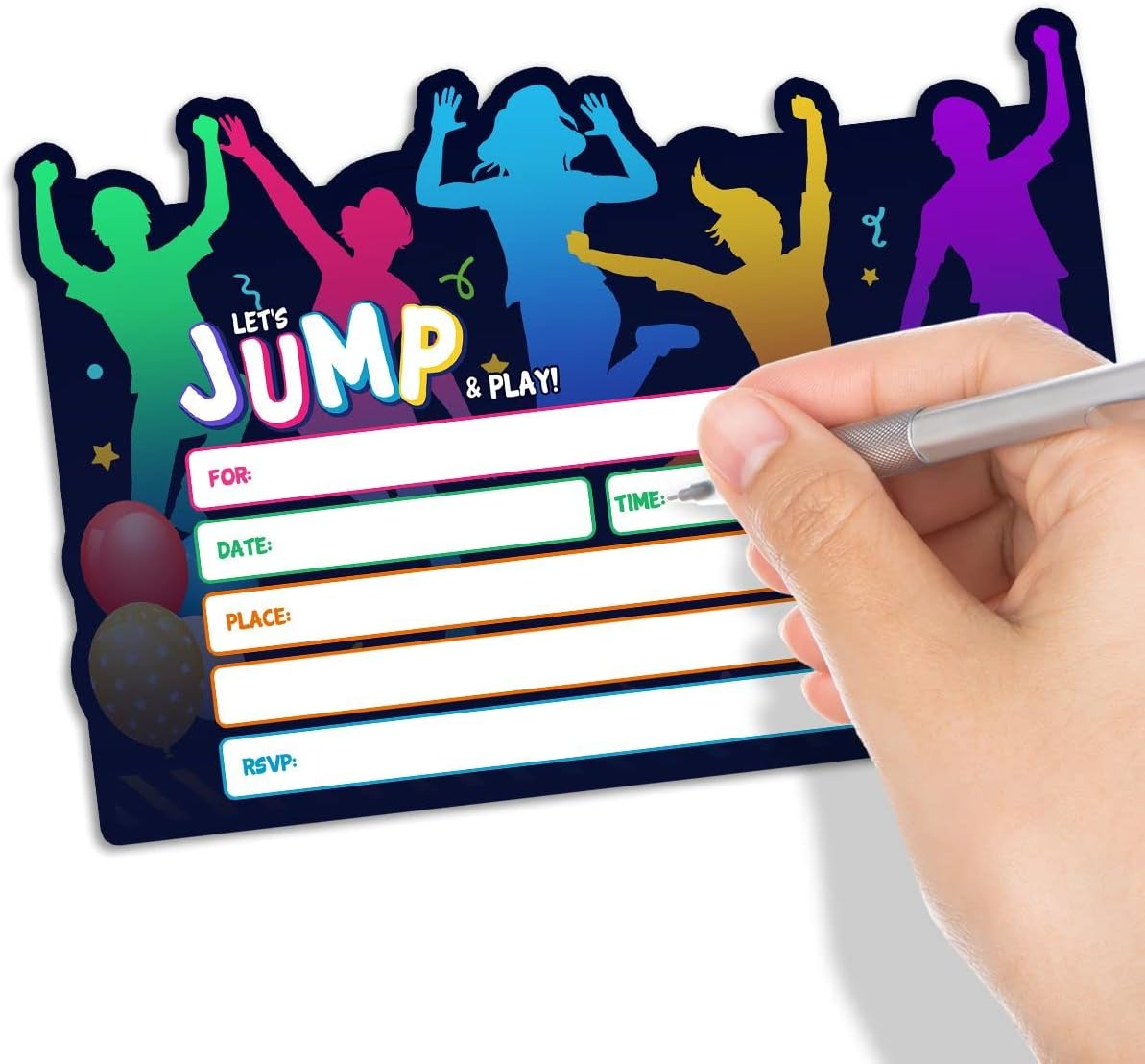 Simimi Art Bounce House or Jumping Party Invitations - Trampoline Jump Birthday Invite - Trampoline Birthday Party - LET'S JUMP & PLAY (30 Cards + 30 Envelopes) image number 2