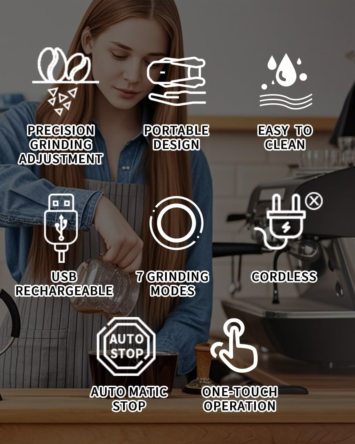 KAWU Portable Electric Coffee Grinder, USB Rechargeable, Conical Burr, Battery Powered, SOE Coffee Bean Coffee Maker, Small Cordless Compact for Travel, Camping, Car image number 3