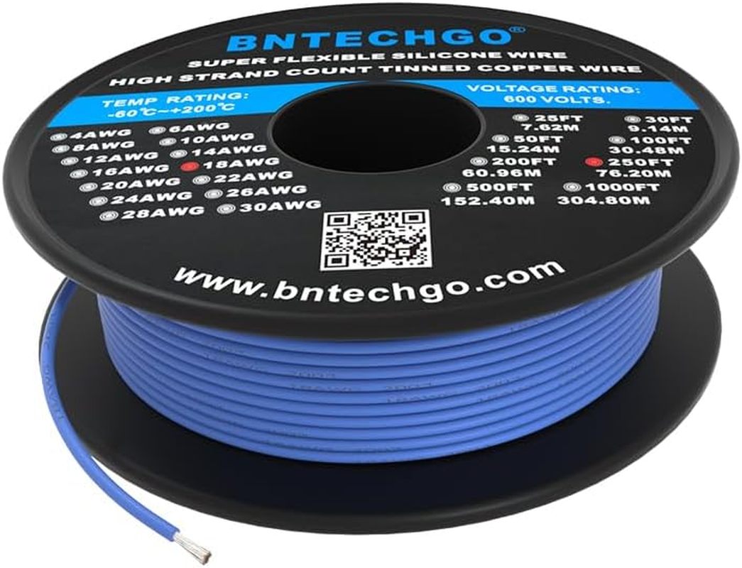 BNTECHGO 18 Gauge Silicone Wire Spool Yellow 250 Feet Ultra Flexible High Temp 200 Deg C 600V 18AWG Silicone Rubber Wire 150 Strands of Tinned Copper Wire Stranded Wire for Model Low Impedance