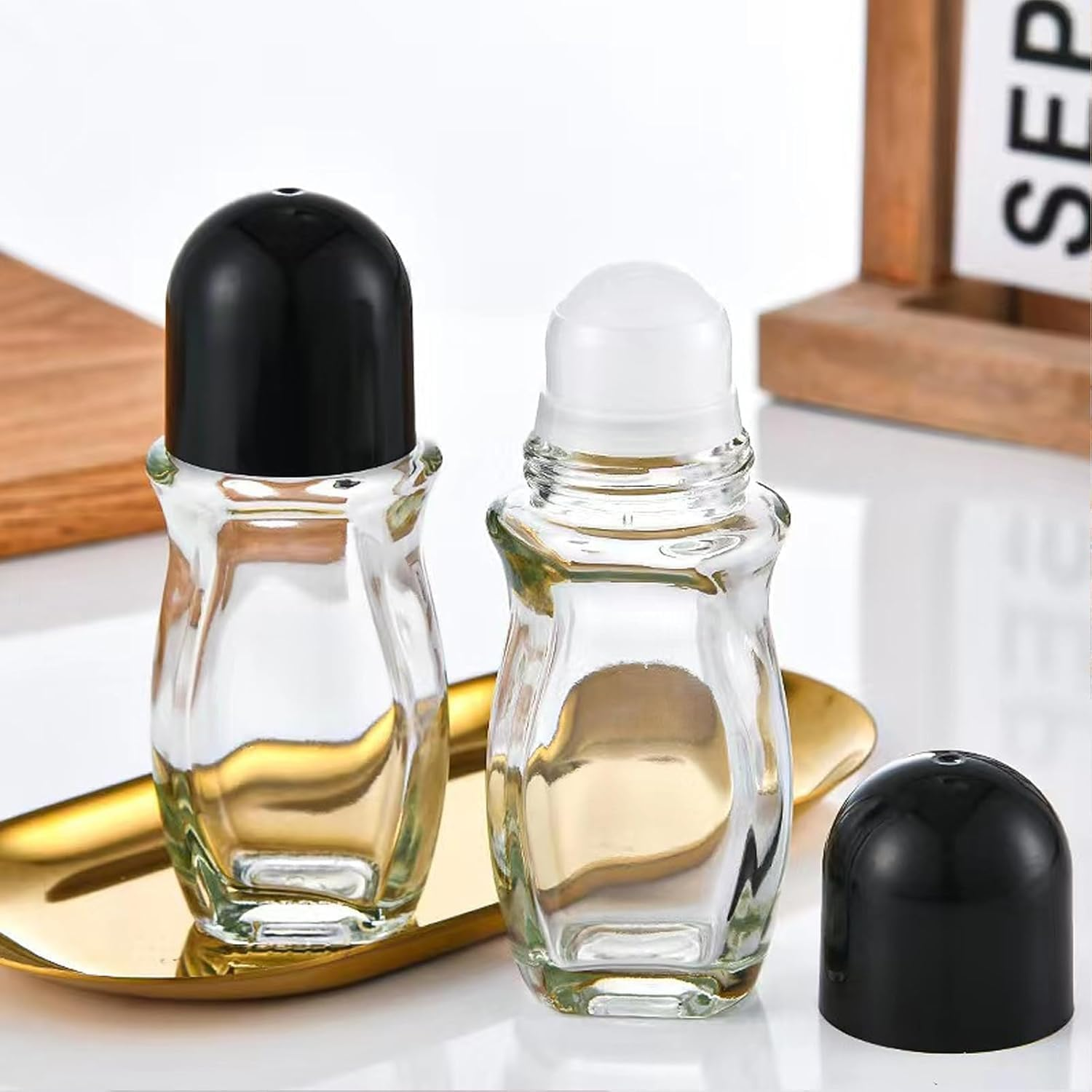 OTXKXBLP 2PCS Glass Empty Roller Bottles with Plastic Roller Ball, Deodorant Roll on Bottles Containers Leak Proof Massage Roller Ball Bottles with Cap for Essential Oils Perfume Cosmetics(30Ml+50Ml) image number 4