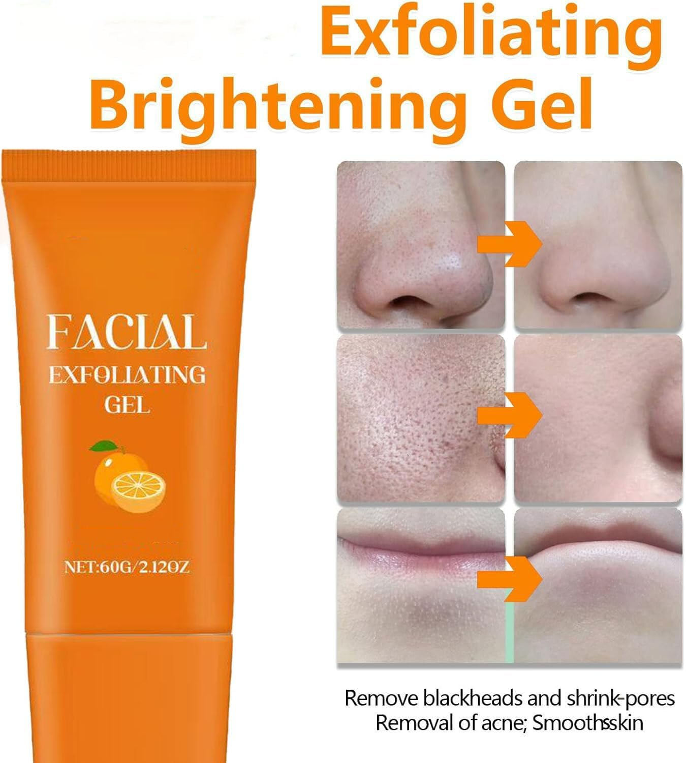 Facial Exfoliating Gel, Orange Exfoliating Gel, Skin Peeling for Body, Dead Skin Remover for Body Brightening, Orange Enzyme Hydrating Facial Scrub, Cleansing and Rejuvenating Pore Refining (1PCS) - 3Pcs image number 5