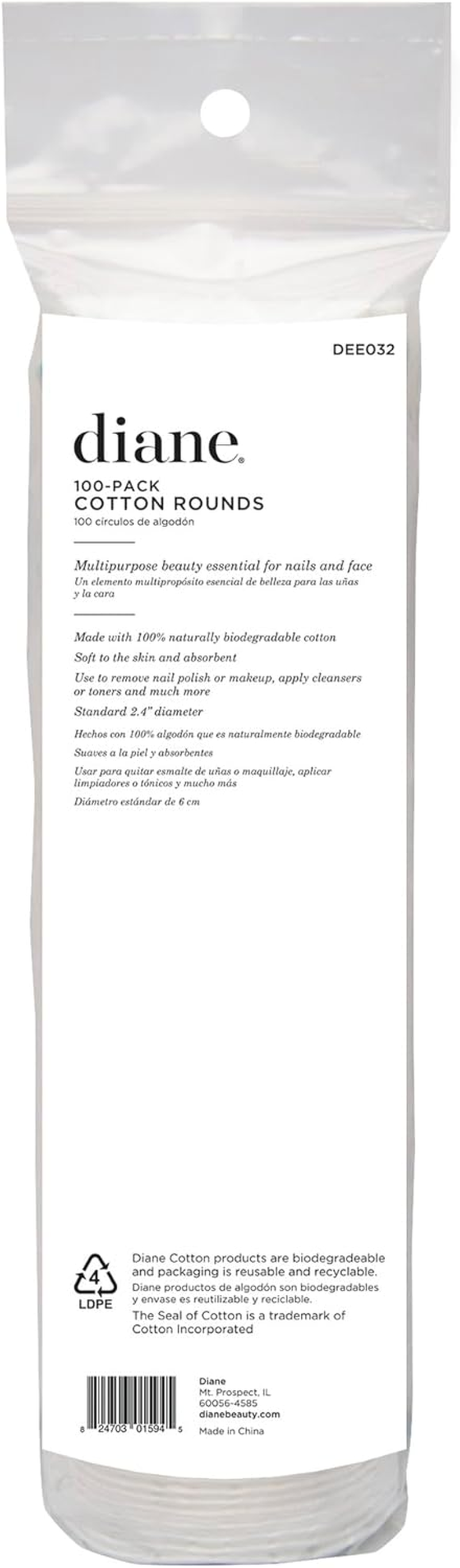 Diane 100 Pack Cotton Rounds, Cotton Rounds, Standard 2.4'' Diameter, Color: White image number 3