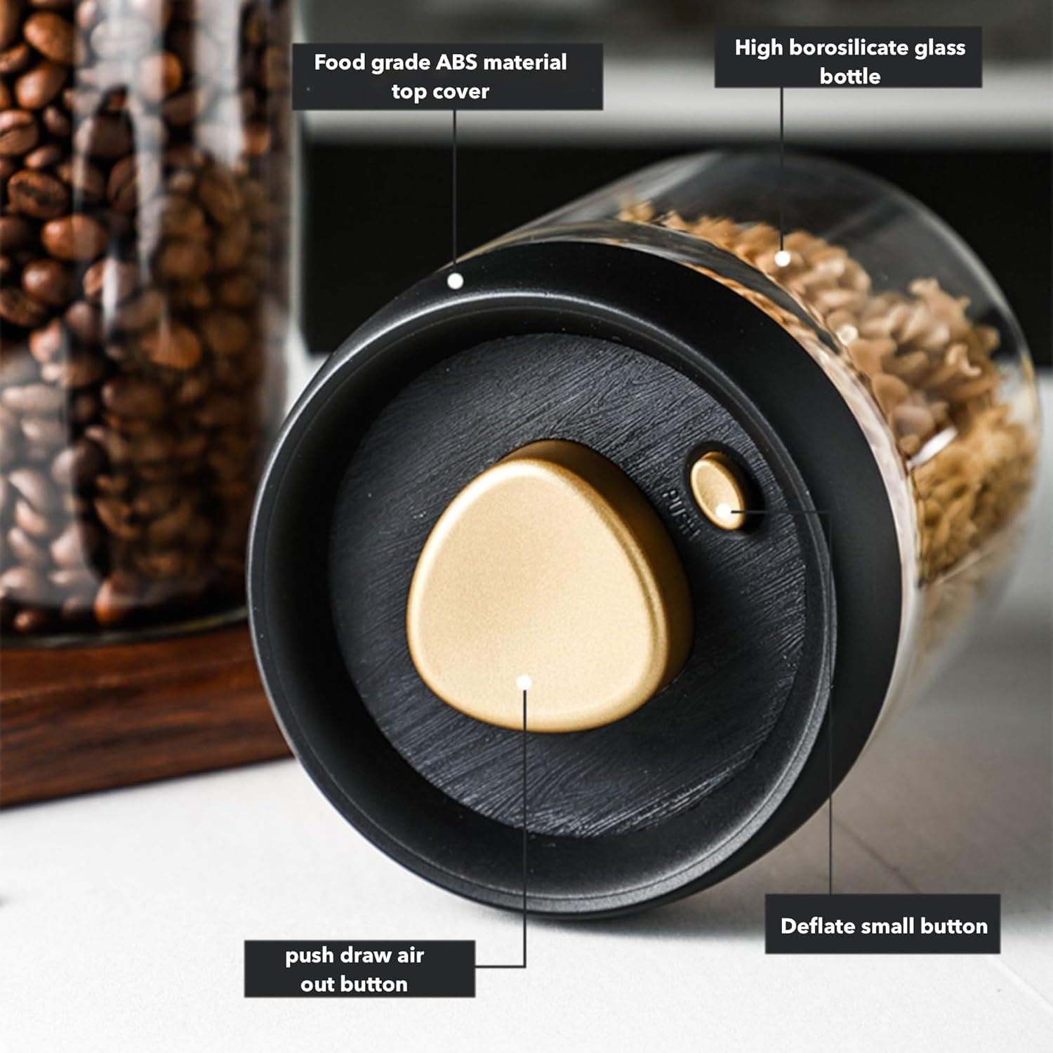 Coffee Storage Container Vacuum Seal for Jars, Glass Kitchen Storage Jars, Coffee Canisters with Airtight Lid Seal, Food Storage Containers - Perfect for Coffee Beans, Tea, Sugar (1200Ml) image number 4