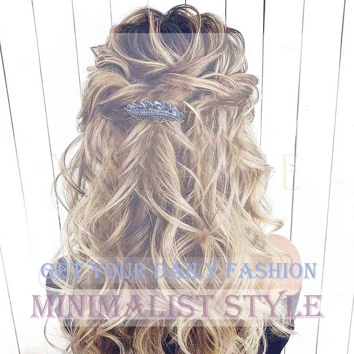 Yheakne Rhinestone Wedding Hair Clip Barrette Blue Crystal Hair Clip Shiny Bridal Headwear Decorative Headpiece Sapphire Crystal Hair Clip Bridal Hair Accessories for Women and Girls (Blue A) image number 1