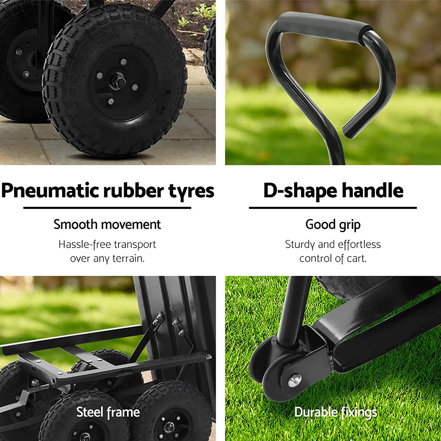 Gardeon Garden Cart, 270Kg Beach Trolley Carts Lounge Wagon Tool Trolleys Pull Outdoor Camping Gardening Supplies Transportation, Durable with Rubber Tyres Green image number 5