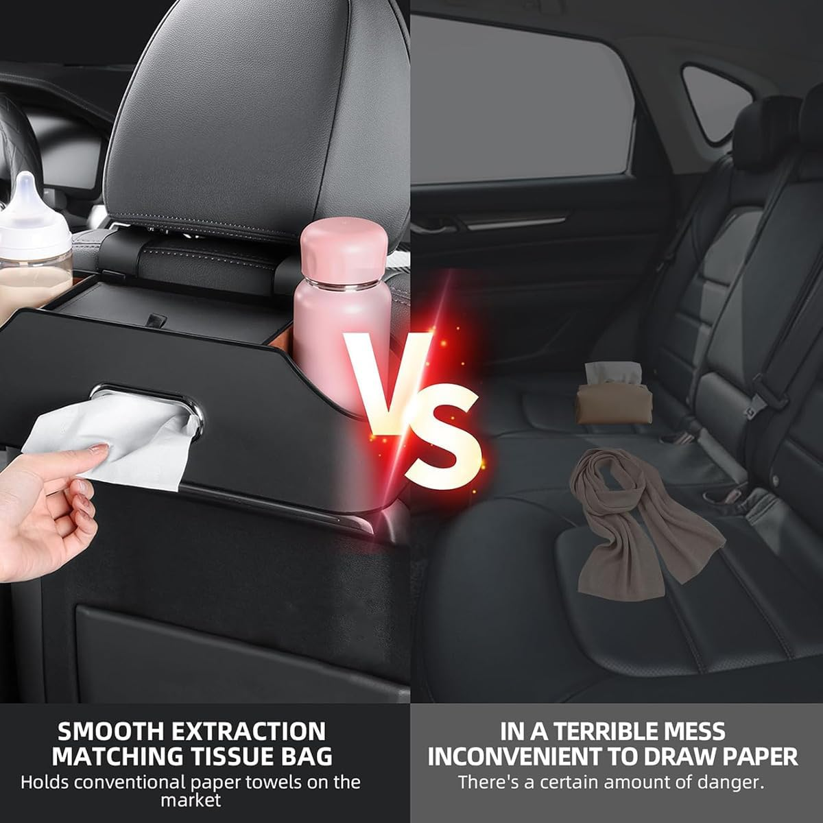 AIMALL Car Backseat Leather Storage Organizer Box with Cup Holder, Adjustable Hanging Seat Back Pocket for SUV Sedan Truck, 12.8X4.5X3.3In &ndash; Black/Beige/Brown