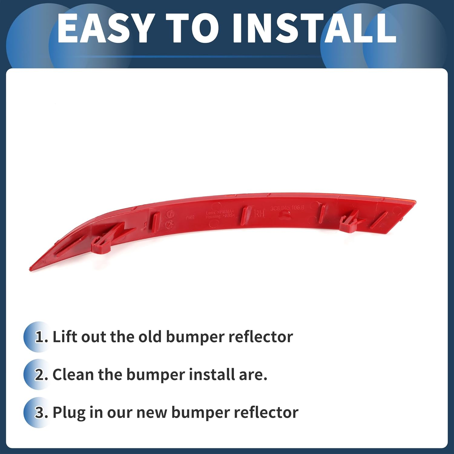 Bumper Reflector Rear Right 11.42"X1.02" Bumper Reflector Side Marker No.3C8945106B for Volkswagen CC 2008-2012 Plastic Red Durable image number 3