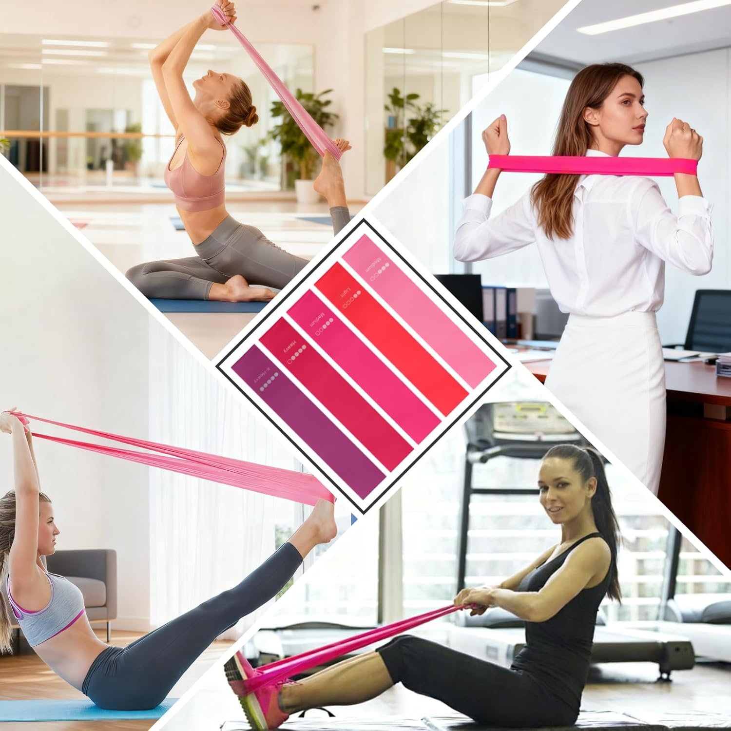 5-Pack Resistance Bands Set for Workout Pilates Yoga, Exercise Loop Bands with 5 Levels (10-50 Pounds) for Home Gym Fitness Training, Physical Therapy & Stretching