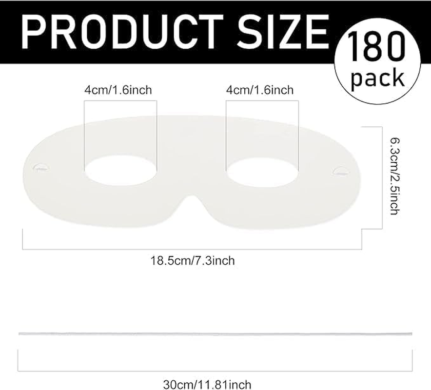 180 Pack White Paper Eye Masks Plain Masquerade Mask Die Cut Blank Mask Paper Art Masks Paintable for Cosplay Halloween Party with Elastic Ropes
