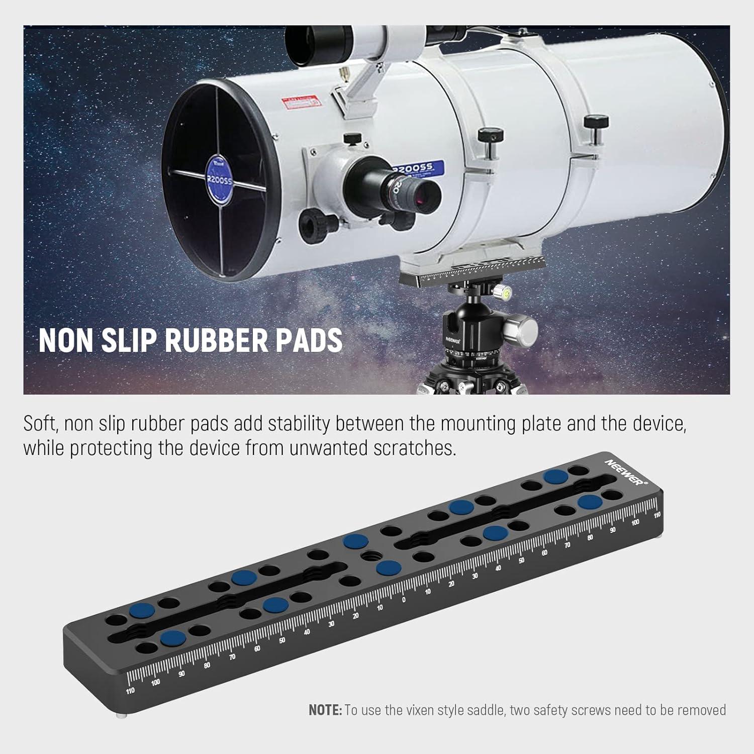 NEEWER 9"/230Mm Rail Bar Vixen Style Dovetail Plate, Metal Mounting Plate Saddle with M6 1/4" 3/8" Camera Screw for Telescope Mount Adapter OTA Equatorial Tripod Sky Astrophotography, QR003 image number 4
