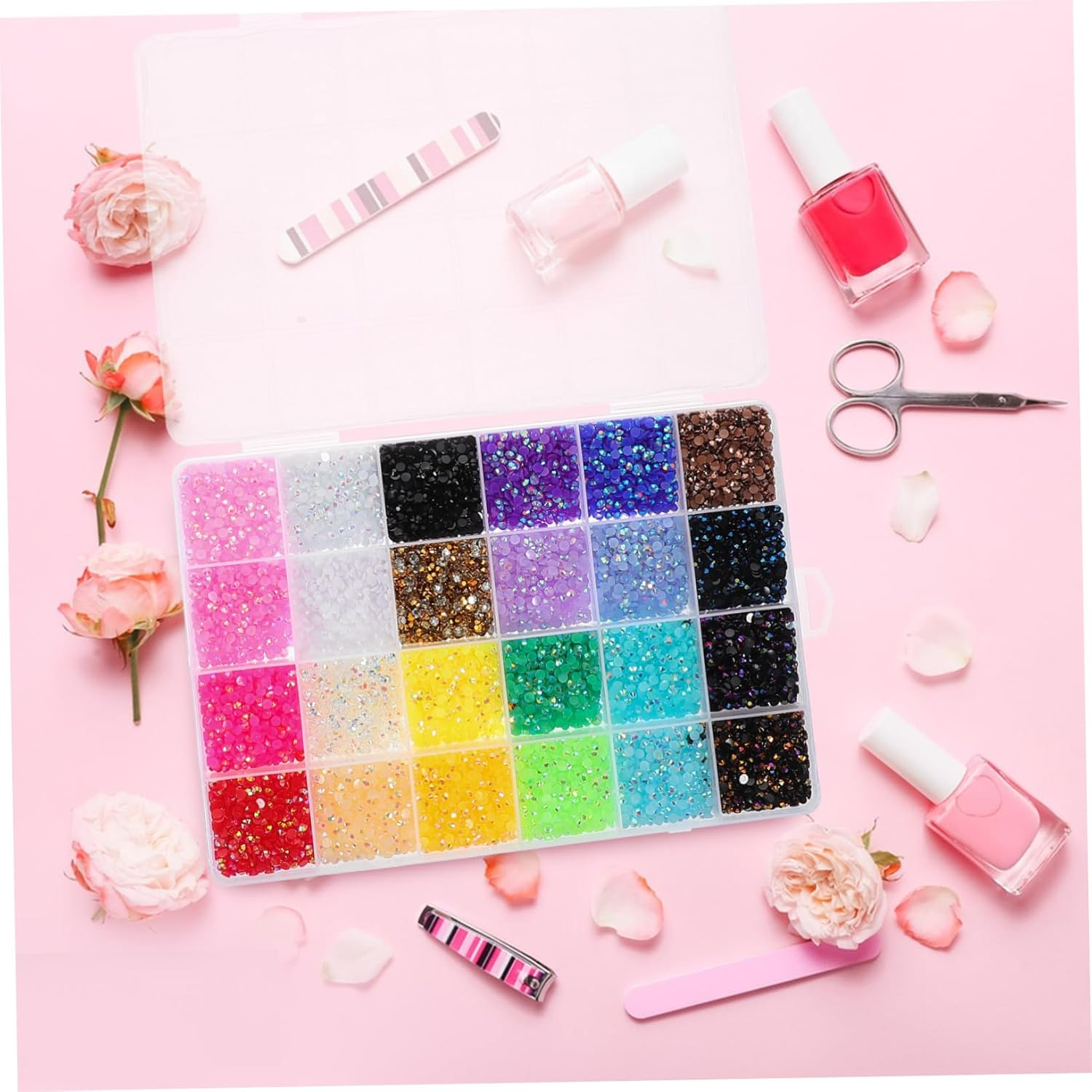 DINHEAROM Flatback Nail Rhinestones 24000Pcs 3Mm Resin Gemstones 24 Colors Ab Effect for Nail Art Crafting DIY Decoration Tools Australia image number 2