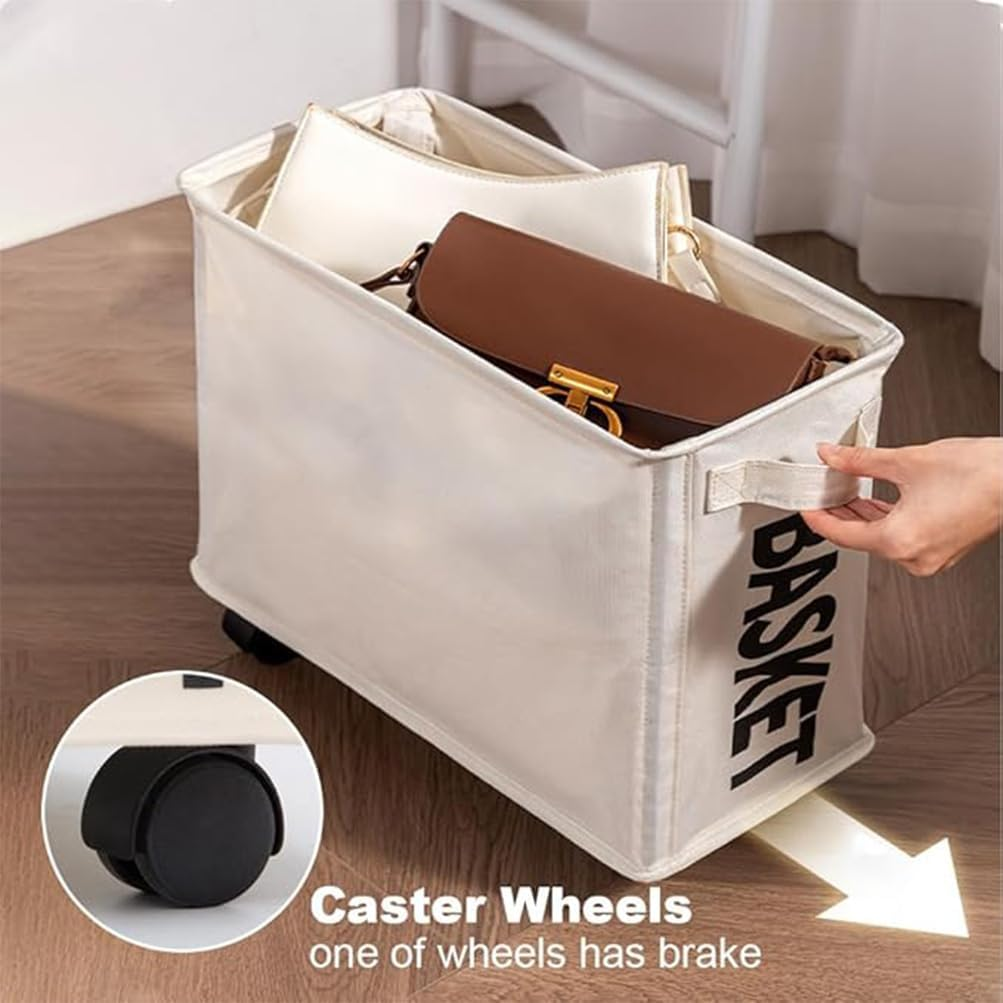 3Pcs Laundry Basket with Wheels, Beige Dark Gray Light Gray, Foldable Dirty Clothes Storage Bins, Clothes Storage Basket, Rolling Laundry Hamper for Bedroom, Bathroom, Dorm, Laundry Room