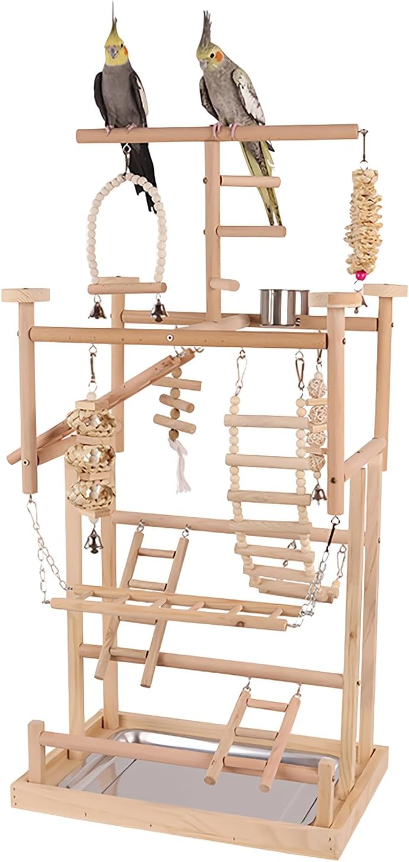 Uandhome Bird Playground,4 Tier Parrots Playstand for Small to Medium Birds, Perch Stand with 3 Ladders Playgym with Rope Perch, Swings Feeder Cups Bird Cage Accessories for Conure Cockatiel Lovebirds image number 4