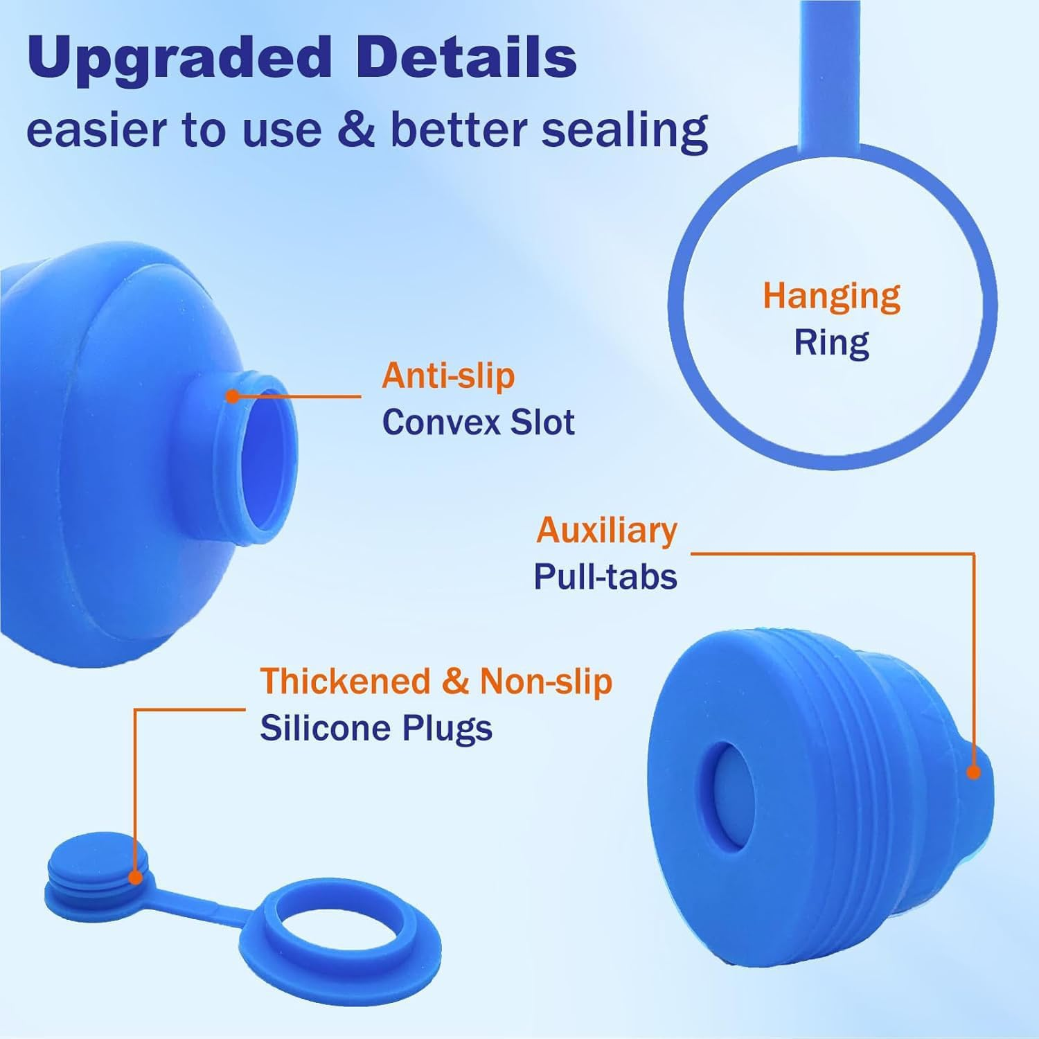 4 Pack 3 & 5 Gallon Water Jug Cap, 55Mm Reusable Food Grade Silicone Water Bottle Cap for Standard/Screw/Crown Tops, Water Dispenser Replacement Lids, Non-Spill & Leak Free image number 1