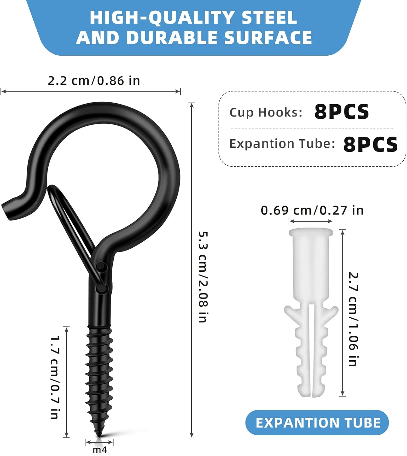 Esteopt Screw-In Hooks, Q-Hanger Hooks, Screw Hooks for Outdoor String Lights Plants, Birdcage, Feeders, Christmas Decor, Mounted on Ceiling or Wall (Black-8Pcs) image number 6