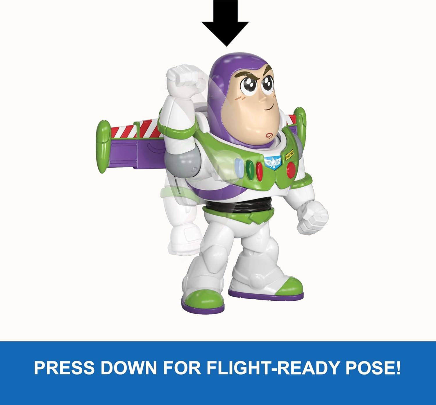Mattel Disney Pixar Click Figs Buzz Lightyear, Toy Story 3.5-Inch Movie Toy with Pop up Action Move, Wings Out & Arm up Motion, Clicker Sound