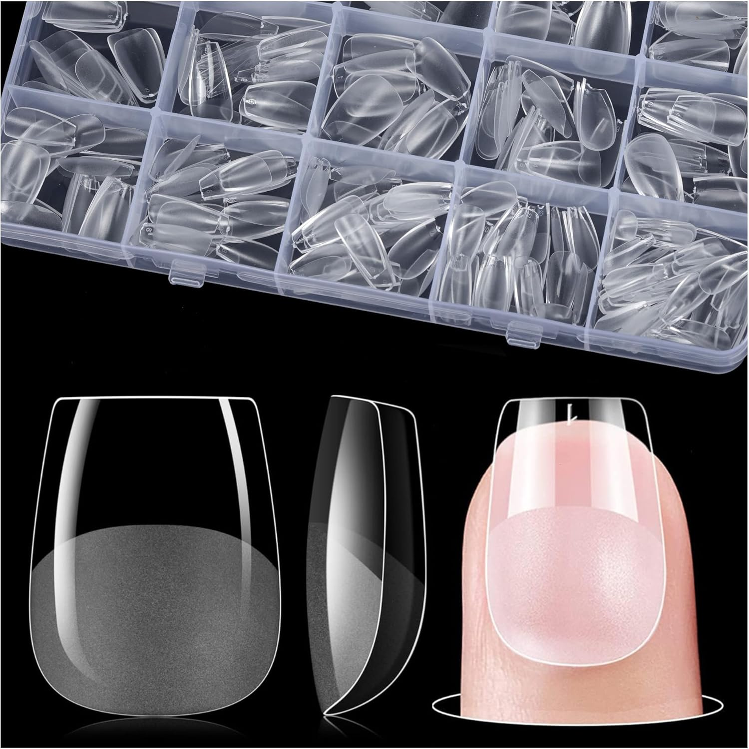 Gelike EC Extra Short Soft Gel Nail Tips Kit for Soak off Nail Extensions, Full Cover, Square Shaped, Pre-Buff PMMA Resin, Clear Ultra-Thin Design, 12 Sizes, 240 Pieces