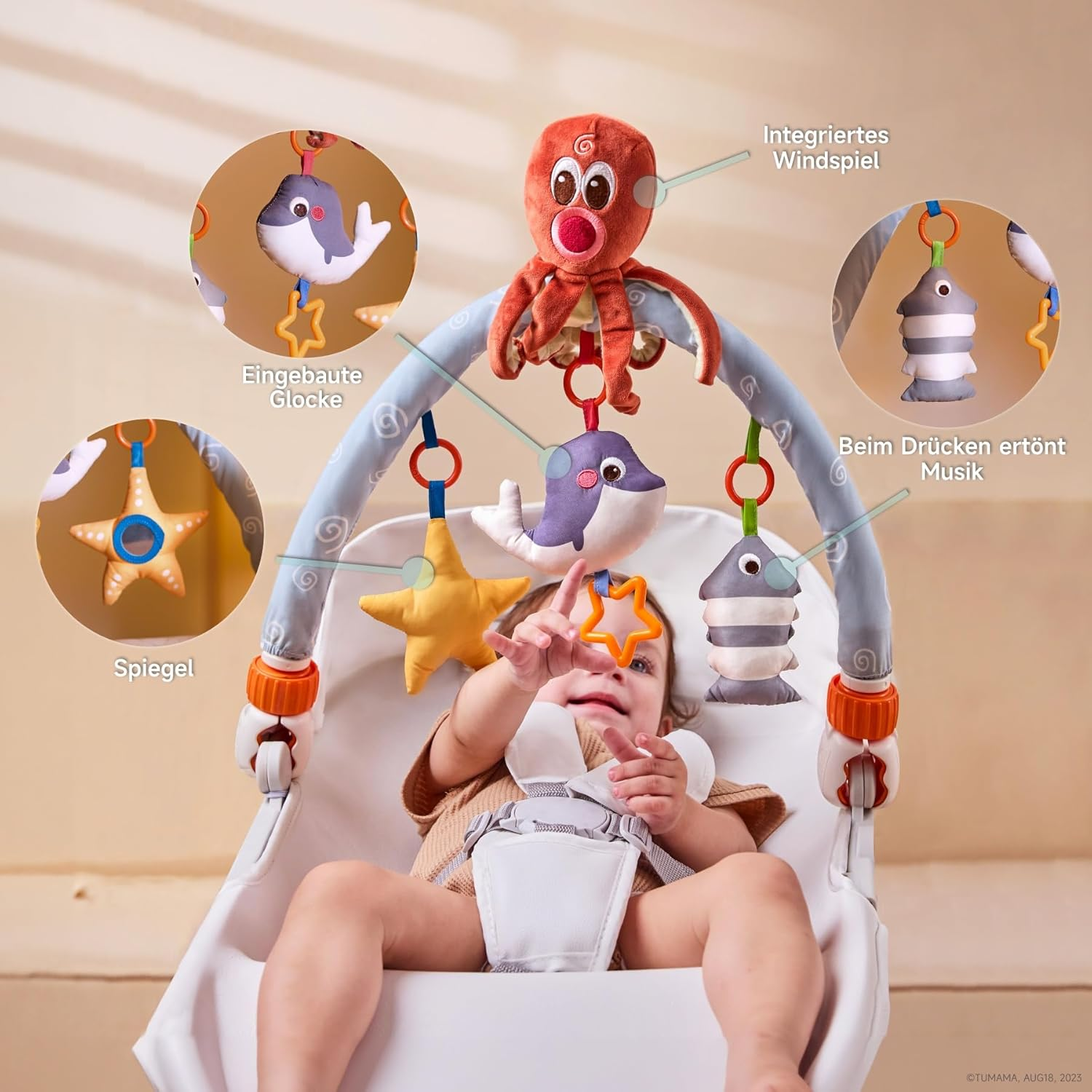 TUMAMA Baby Car Seat Toys, Ideal for Newborn & Infant Hanging Toys with Music Box, Octopus Rattle, Little Baby Mirror - Fit for Car Seat, Stroller, Crib, Pram, Best Stroller for Baby 0 3 6 9 12 Months image number 6