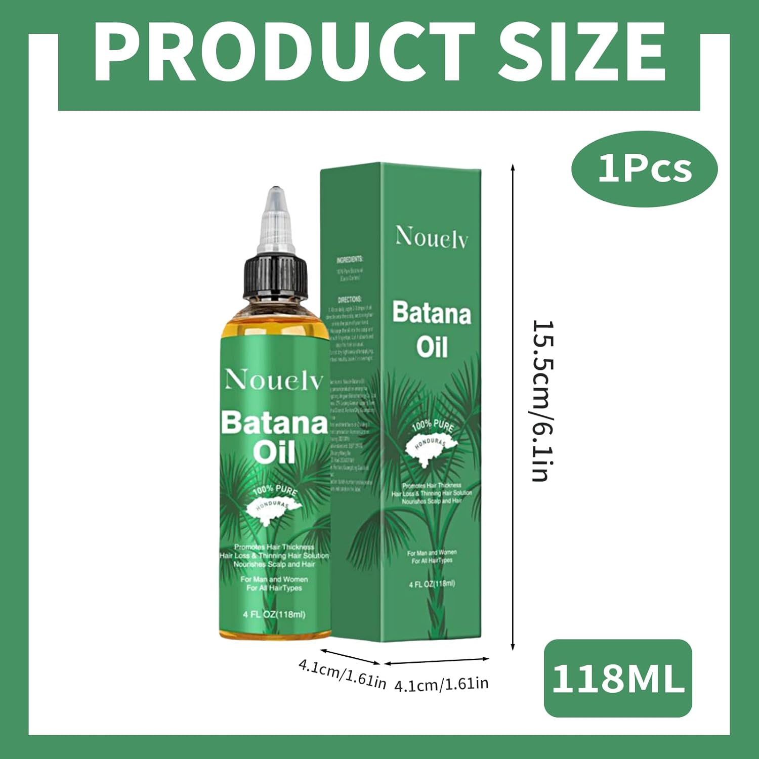 Organics Batana Oil for Hair,100% Pure, Skin Moisturizer, Eyebrows,Organic and Cold Pressed Hair Oil from Honduras,Enhances Hair & Skin Radiance, Leaves Your Hair Smoother Oil - 118ML