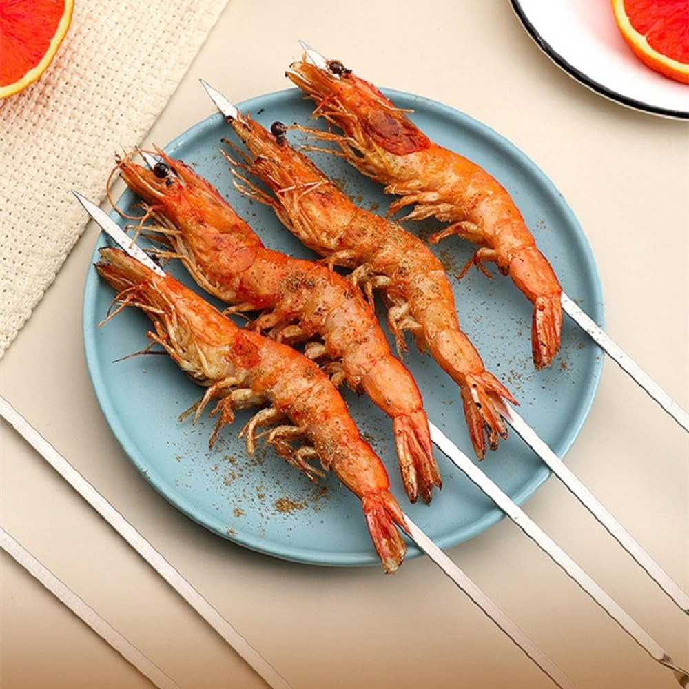 50 PCS NUZAMAS BBQ 304 Stainless Steel Barbecue Skewers 330 X3.6Mm Metal Kebab Stick Skewers Reusable Grilling Skewers for Meat and Vegetables image number 5