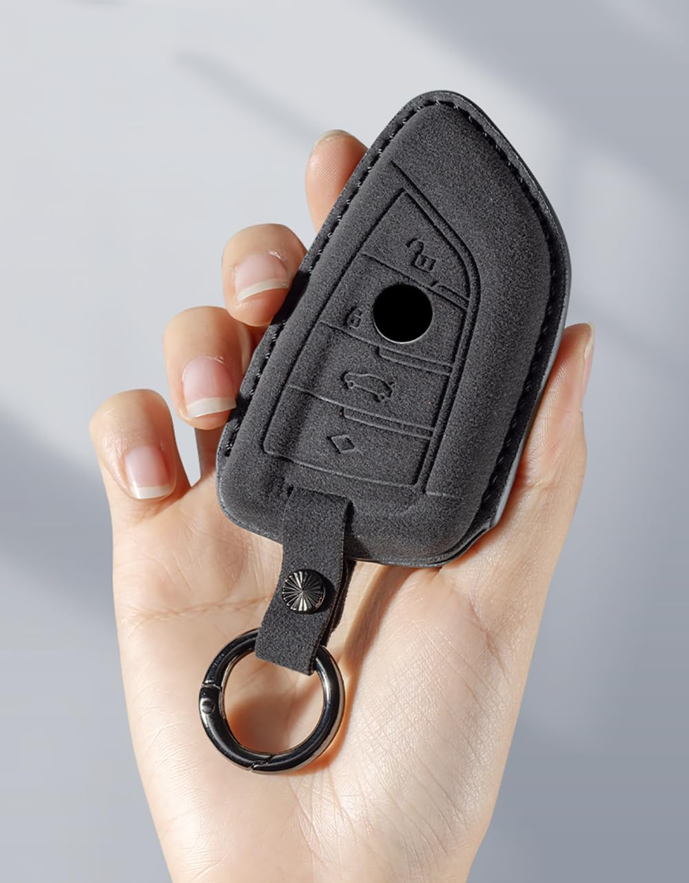 Ontto Suede Car Key Fob Cover Fit for BMW 2 3 5 6 7 8 Series X1 X2 X3 X4 X5 X6 X7 Z4 G29 G20 G32 GT G11 F39 Leather Smart Key Case Keyring Shell Key Holder Keychain Styling Accessories Black 2 image number 3