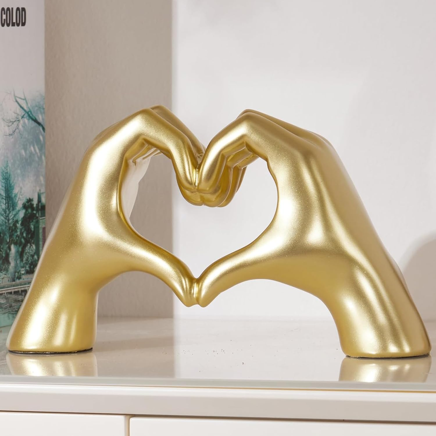 25Cm Gold Heart Hands Statue, Love Finger Sculpture Ornament for Living Room Bedroom Bookshelf Coffe Table Home Decoration image number 2