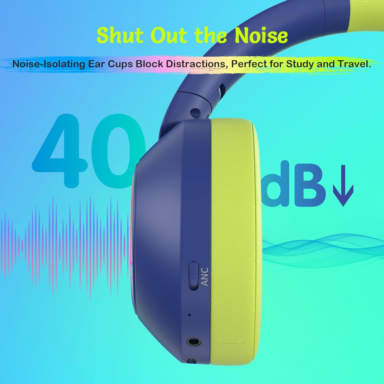 TONOSHARK Noise Cancelling Headphones for Kids, Kids Headphones Wireless, RGB LED Lights, Gaming Headset, 60H Playtime, Bluetooth 5.4, Built-In Microphone for Home/School-Includes Portable Case (Blue) image number 6