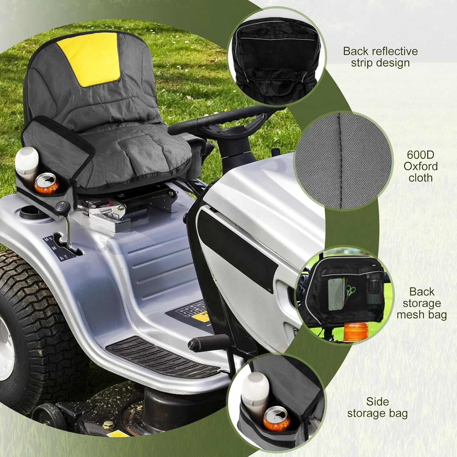 Lawn Mower Seat Cover with Multiple Pouch, Waterproof Lawn Mower Seat Protector Heat Resistance Tractor Seat Cover Breathable 600D Oxford Cloth Mower Seat Protective Cover for Lawn Mower image number 6