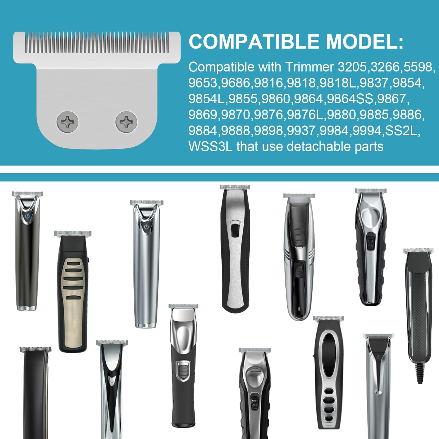 T-Blade Detachable Replacement Blades Compatible with Wahl Trimmers 9864/9864SS/9686/9818A/9854L/9876L/9854 /WSS3L/SS2L Etc. (1 Pack) image number 5
