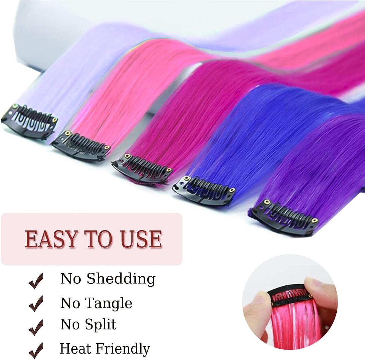 20 Color 21Inch Ombre Coloured Hair Extensions,H HOME-MART Heat-Resistant Synthetic Straight Clip in Hair Extensions for Women Girls Kids Gift Multi-Colors Party Highlights Clip in Synthetic Hairpiece image number 1