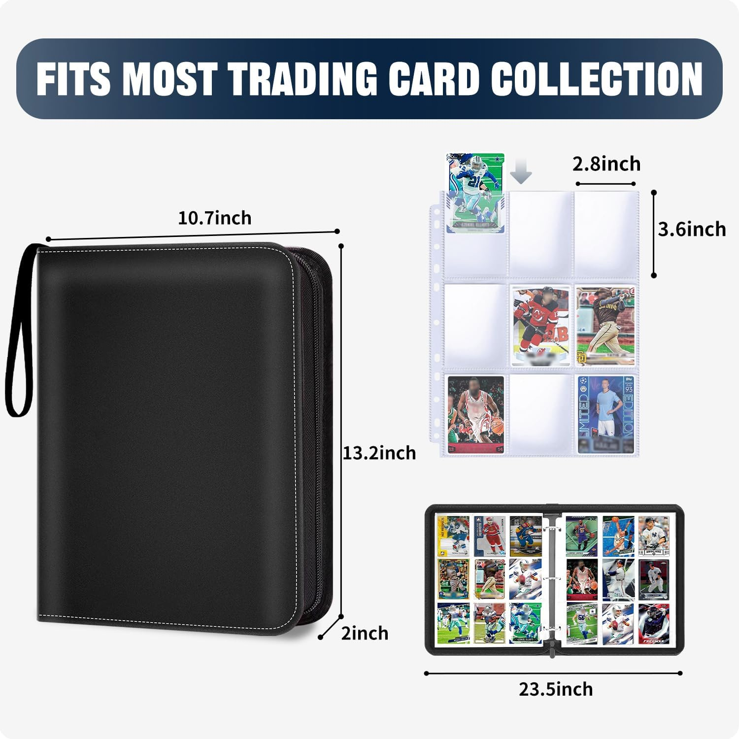 HESPLUS 900 Pockets Trading Card Album Folder,Baseball Card Binder with Sleeves,Collectible for Baseball Cards,Trading Cards,Football Cards,Mtg,Tcg,Game Cards,Sports Cards -Black,(Hpev118-Black-900) image number 5
