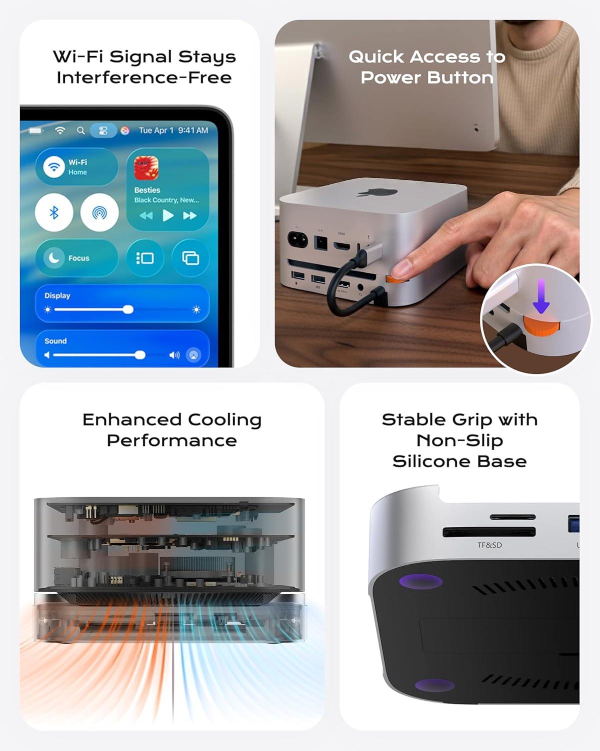 STOUCHI Mac Mini M4 Dock with Nvme SSD Enclosure, Stouchi M4 Stand&Hub with 2X USB a 10Gbps, SD/TF Card Readers, 4K@60 HDMI, 2X USB a Data Port, Audio 3.5Mm for Mac Mini M4/ Pro 2024 image number 5