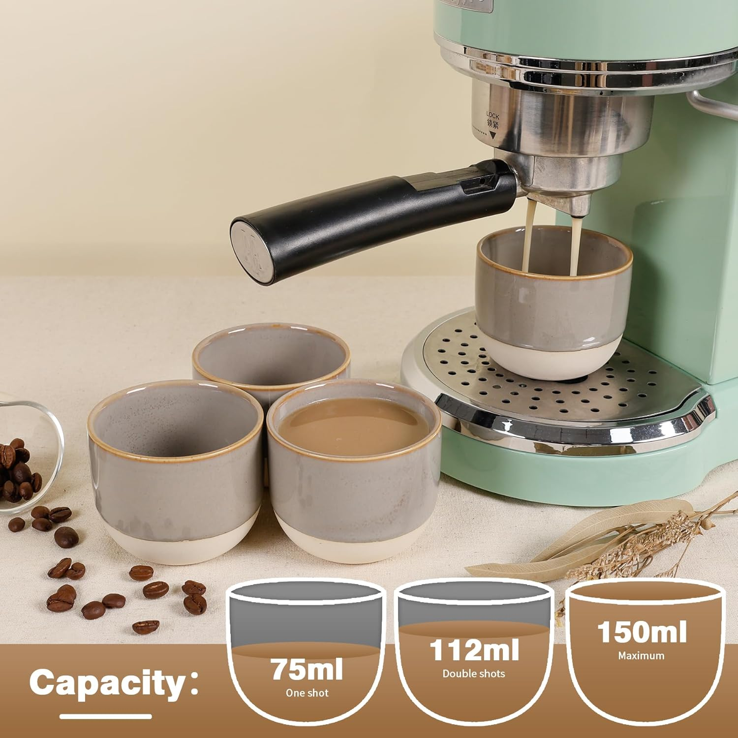 ZEBERBO Ceramic Espresso Cups Set of 4, 5Oz Espresso Coffee Mugs, Special Glazed Demitasse Cups Expresso Coffee Cup for Espresso Machine image number 6