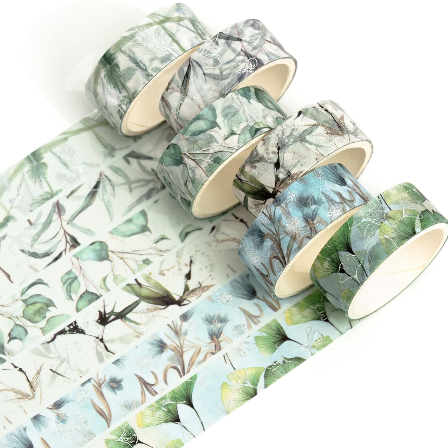 YUBBAEX 6 Rolls Floral Gold Washi Tape Set Silver Foil Masking Tape Decorative for Arts, DIY Crafts, Bullet Journal Supplies, Planners, Scrapbook, Card/Gift Wrapping (Botanical Whisper)