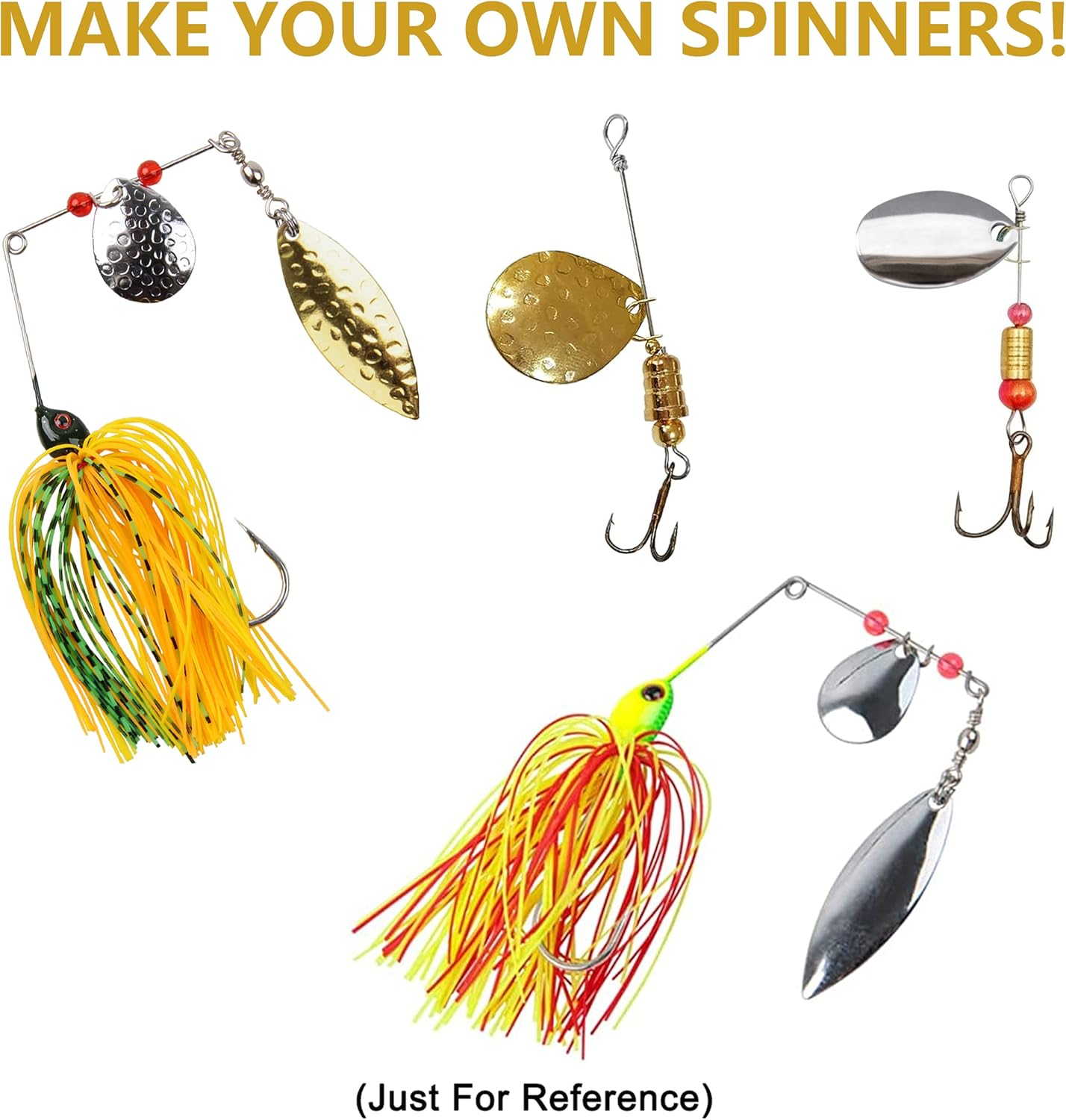 OROOTL Fishing Spinner Blades Split Rings Kit, 100Pcs Colorado Willow Blades Lure Rings Set Gold Silver Spoon Easy Spin Spinner Bait Making Freshwater Saltwater Walleye Rig Inline DIY Accessories image number 4