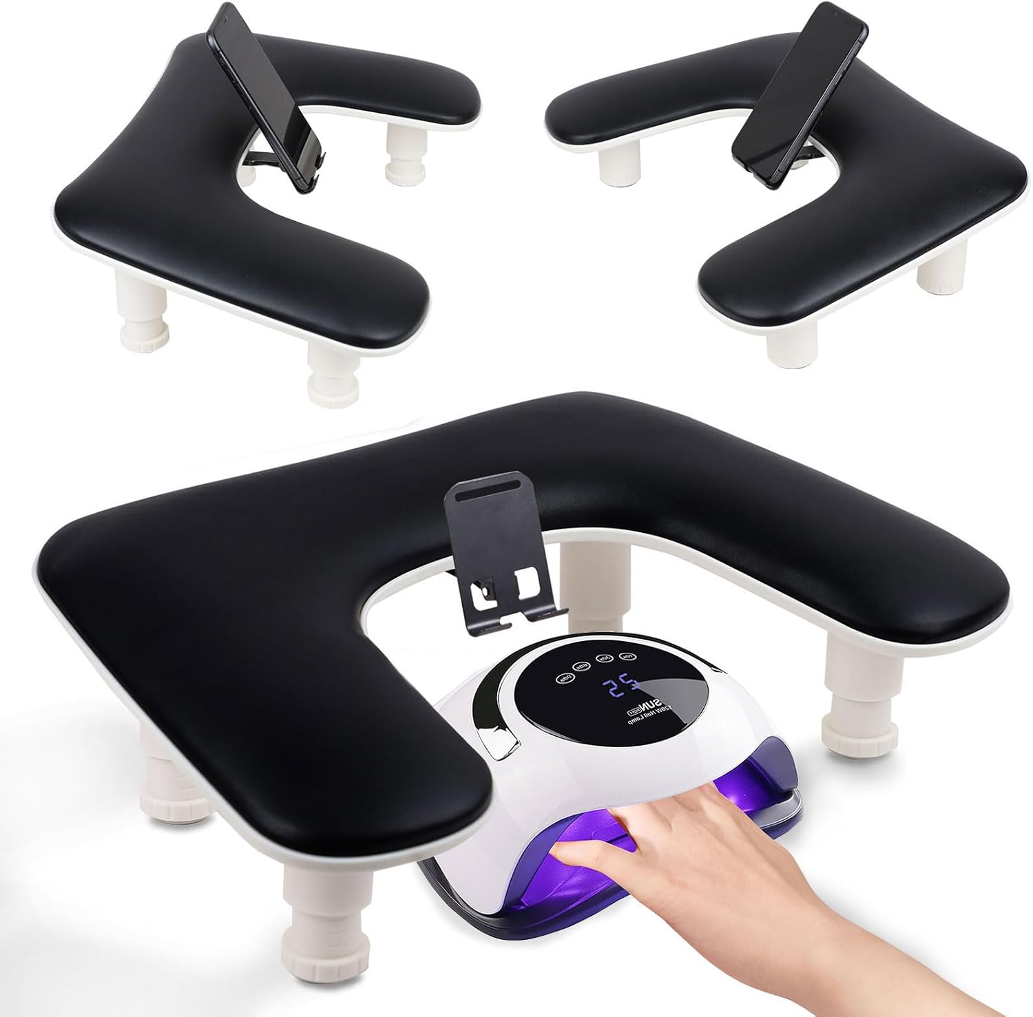 Arm Rest for Nails Tech with Adjustable Base,U Shaped Comfortable Manicure Nail Hand Rest Stand Pillow Cushion for Acrylic Nail Art Tech(Black)