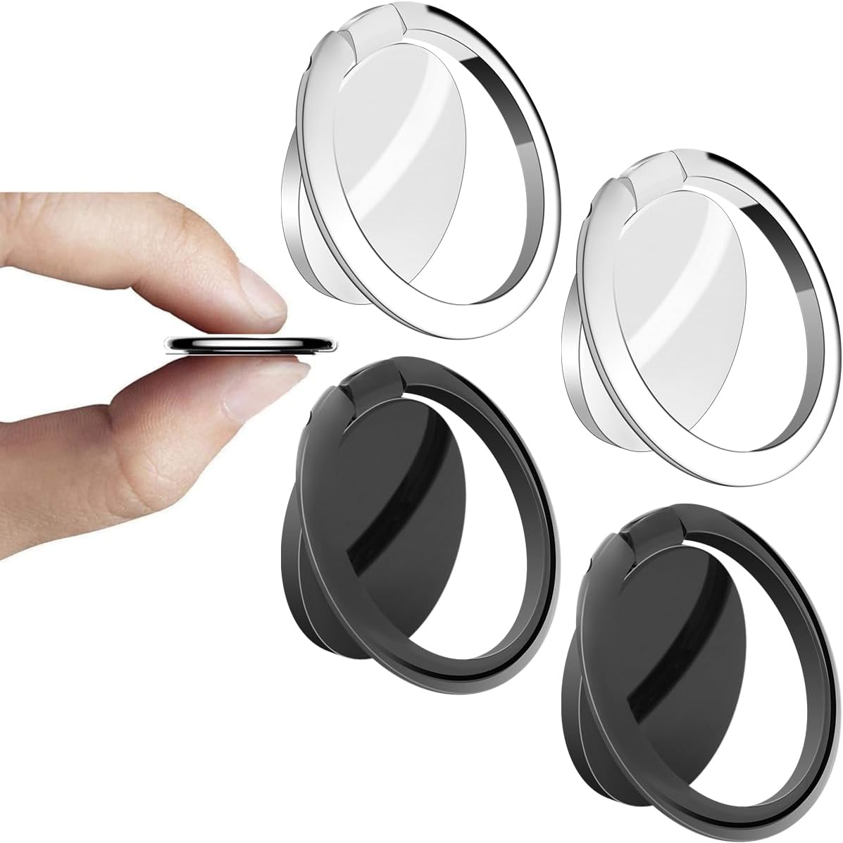 Cell Phone Grip, T Tersely 4 Pack Phone Ring Holder Finger Kickstand, Foldable Metal Cell Phone Rings Gripper Stand,Finger Grip Stand 180&deg; Rotation Ring Holder for Iphone Samsung & Other Phones image number 1