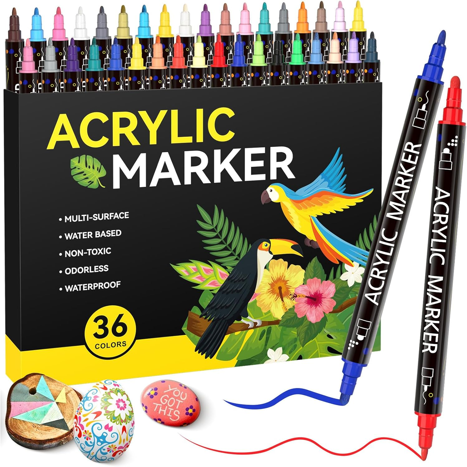 ZDY Dual Head Acrylic Pen, Suitable for Rock Painting, Wood, Glass, Stone, Metal, Ceramics, Etc., 0.5MM Fine Dot Dual Head Acrylic Paint Pen Set, Art Supplies, Acrylic Markers for DIY Card Making (18)