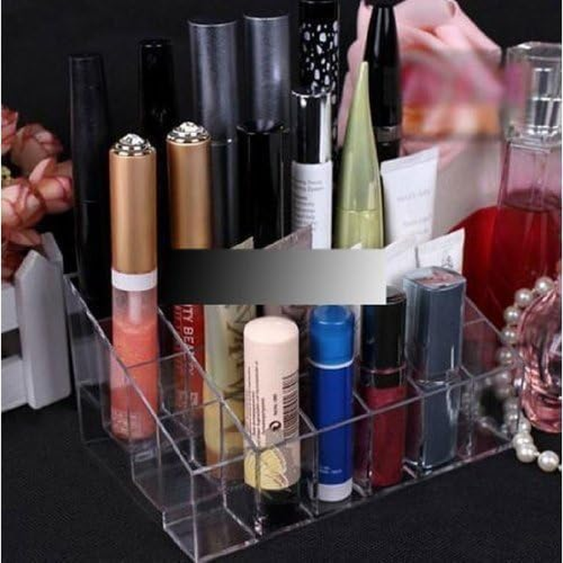 Onwon Transparent Cosmetic Makeup Organizer Clear 24 Lattices Lipsticks Cosmetic Lotion Makeup Organizer Storage Display Holder Stand image number 5