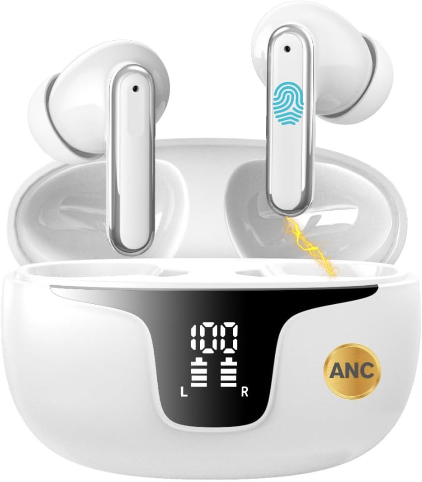 Wireless Earbuds Bluetooth 5.3 Headphones with 4 Noise Cancelling Mics, ANC ENC, Hifi Stereo Sound, LED Power Display, 40H Playtime &ndash; True Wireless Earphones AU (ANC+ENC, White) image number 1