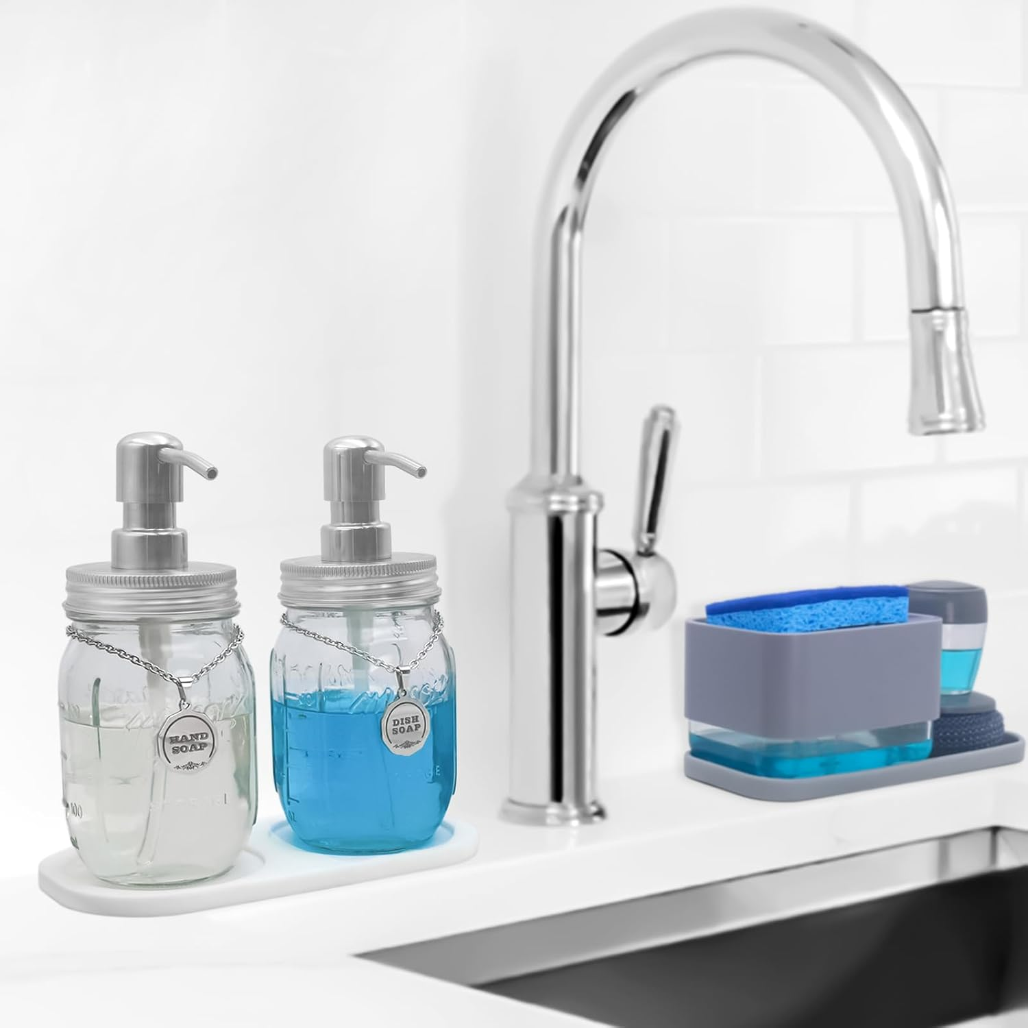 Mason Jar Soap Dispenser Set with 16 Ounce Mason Jar， Non-Slip Coaster, Made from Rust Proof Stainless Steel, Soap Labels (Silver+Metal Tags) image number 5