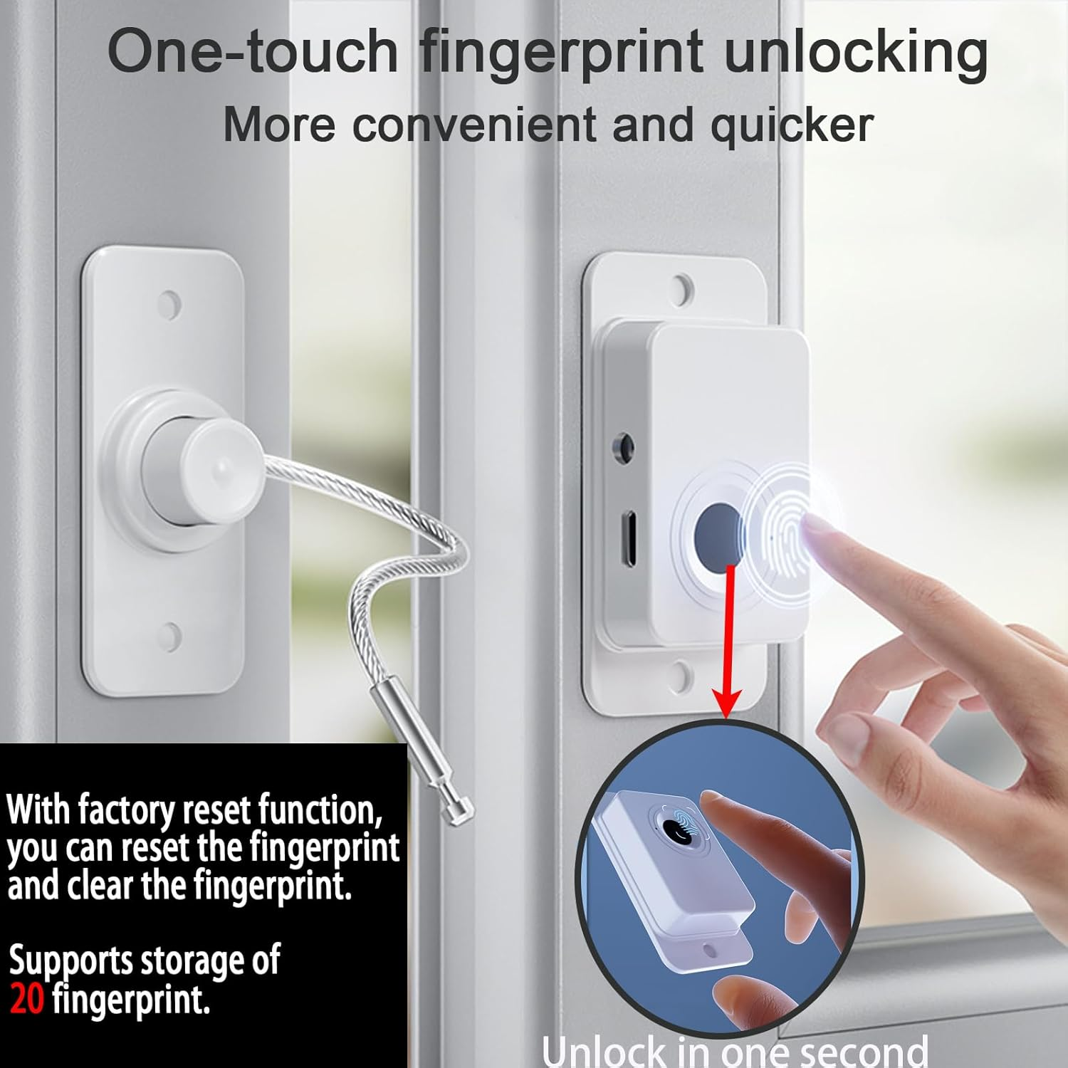 CMNGJ Child Safety Lock with Fingerprint Unlock, Smart Cabinet Lock One-Touch Fingerprint Unlocking, Easy-To-Use and Secure for Home, Office, Perfect for Cabinets, Drawers, Liquor, Cupboard image number 5