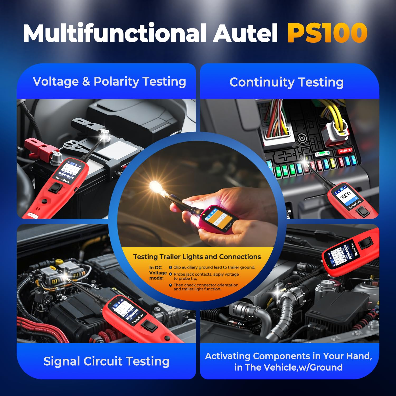 Autel Powerscan PS100 Automotive Circuit Tester, Power Circuit Probe Tool, 12-24V Electrical Short Open Breaker Circuit Finder, Digital Multimeter/Relay & Diode Resistance Tool Kit W/ 20FT Long Cord image number 1