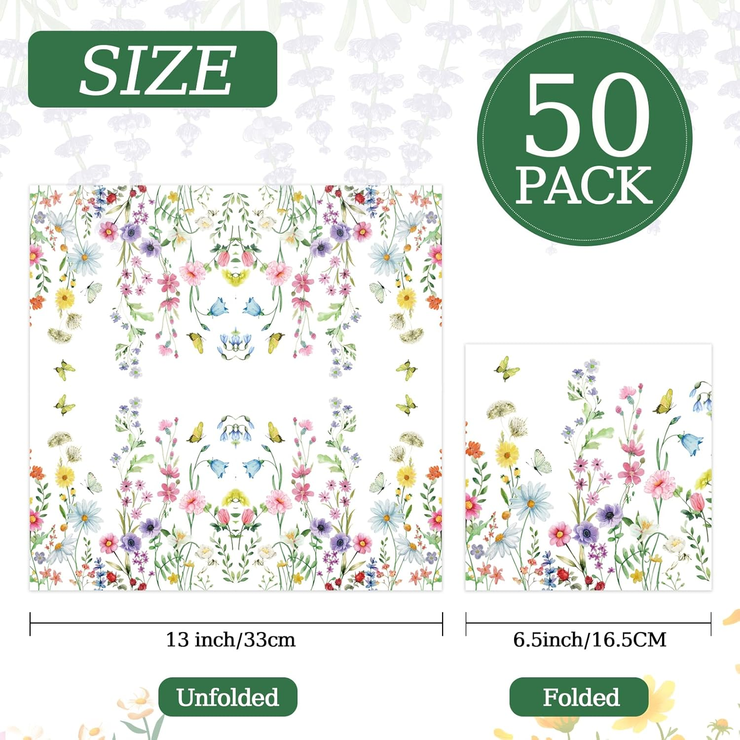 50 Pcs Wildflower Napkins 13 X 13 Inches, Floral Paper Napkins Disposable Flower Cocktail Napkins for Spring Summer Picnic Wedding Baby Shower Birthday Tea Party Decorations image number 4