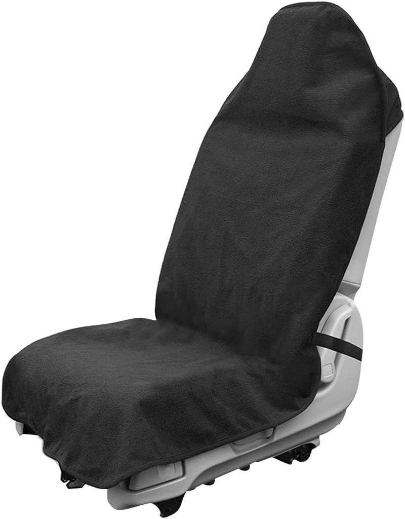 DXNQ Waterproof Car Towel Seat Cover, Sweating Non-Slip Premium Towel Carseat Cover Protector, Universal Soft Machine Washable Car Truck SUV Front Seat Cover for Gym Workout Beach Hiking (Black)