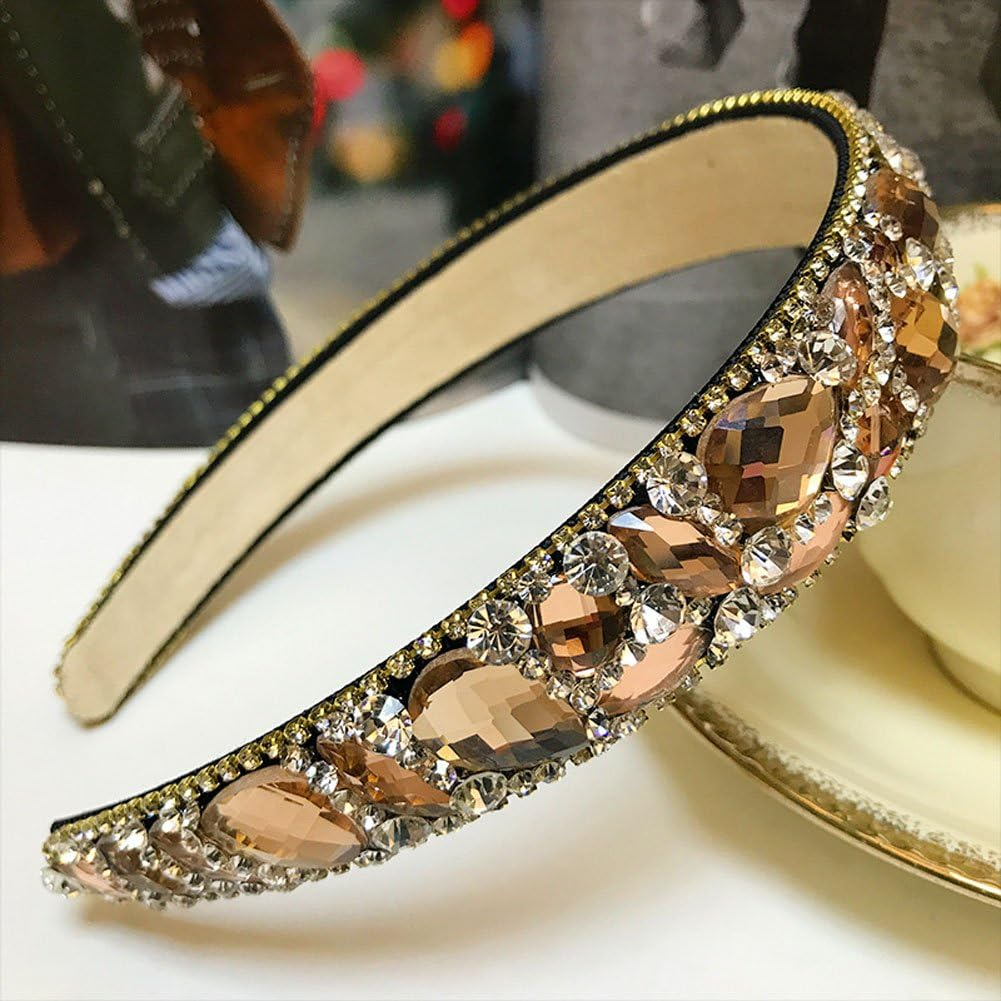 Handmade Luxury Irregular Sparkle Crystal Rhinestone Wide-Edge Headband Hair Hoop Band - Fashion Hair-Band Headwear Accessories for Women Lady Girls (Champagne) - Blue image number 3