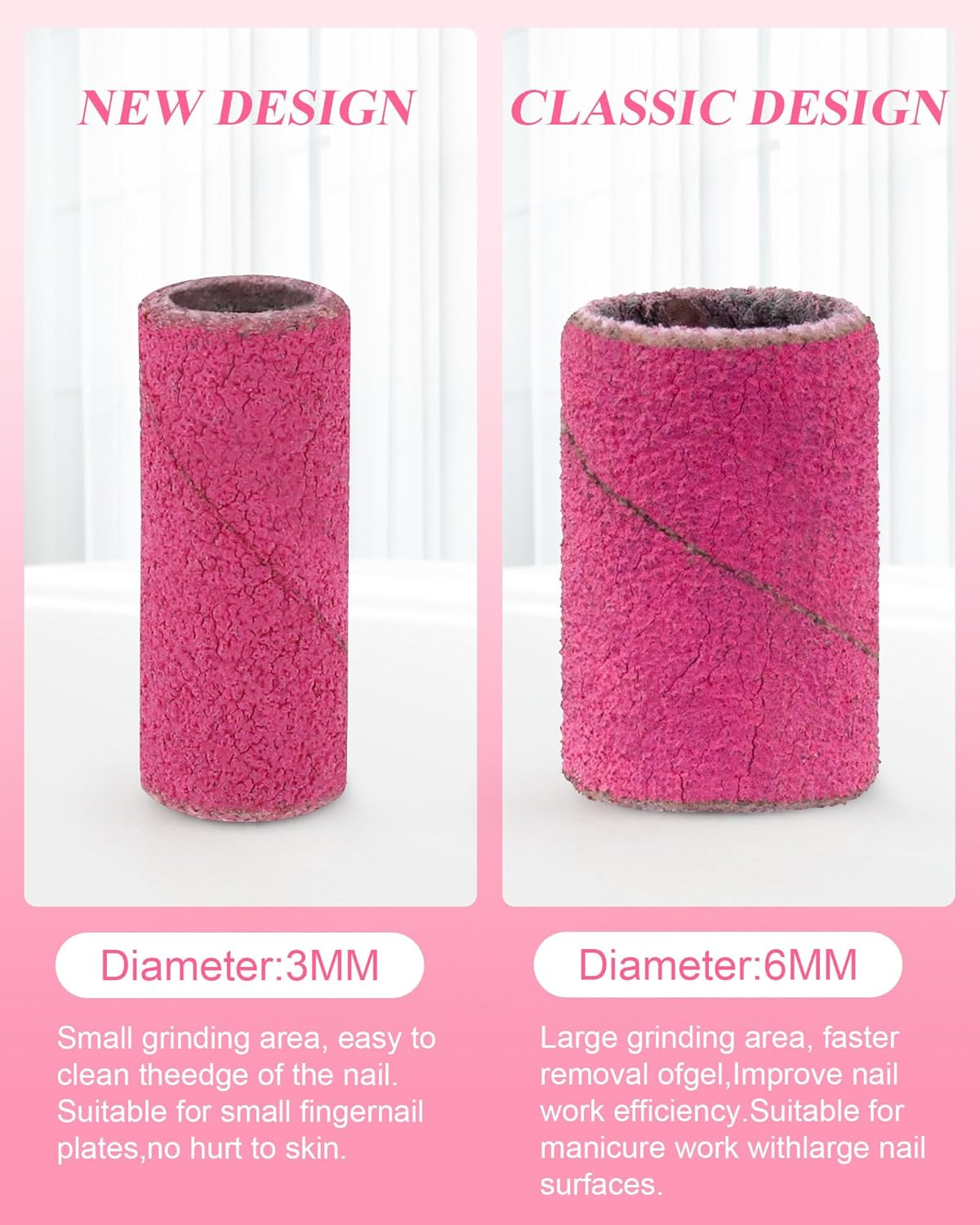 100 Pcs Mini Sanding Bands for Nail Drill,240 Grit Small Sanding Bands Nail Drill Bits with 3.1Mm Mandrel Bit for Acrylic Nails Natural Nails Gel Manicures and Pedicure,Rose Red image number 5